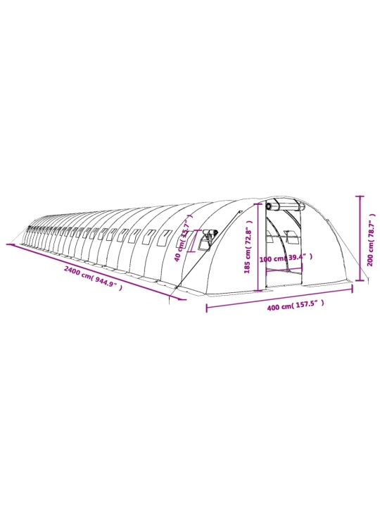 Kasvuhoone terasraamiga, roheline, 96 m², 24x4x2 m