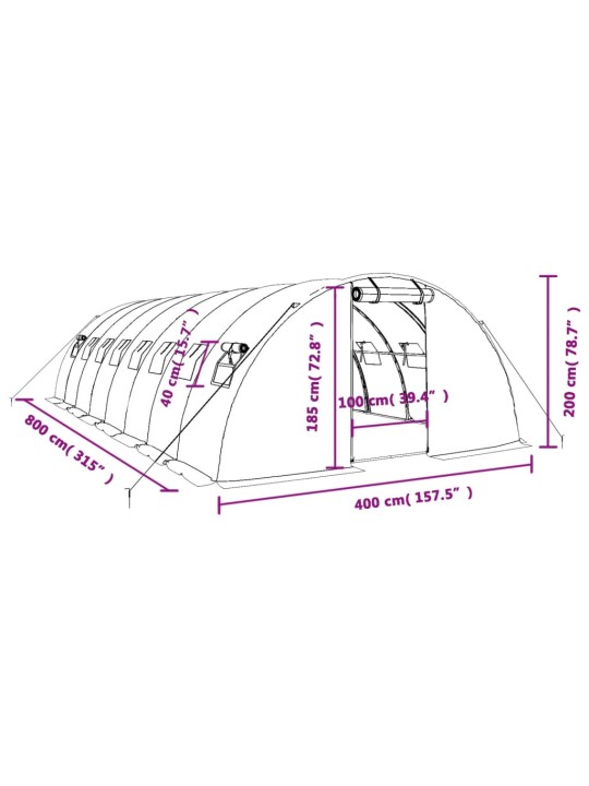 Kasvuhoone terasraamiga, valge, 32 m², 8x4x2 m