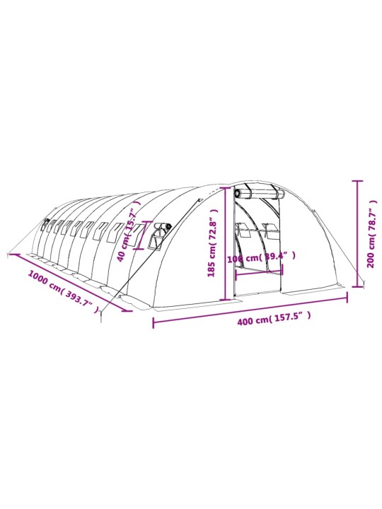 Kasvuhoone terasraamiga, valge, 40 m², 10x4x2 m