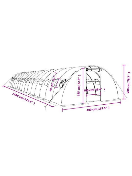 Kasvuhoone terasraamiga, valge, 64 m², 16x4x2 m