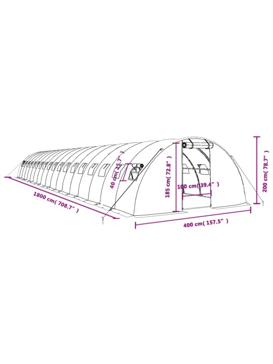 Kasvuhoone terasraamiga, valge, 72 m², 18x4x2 m