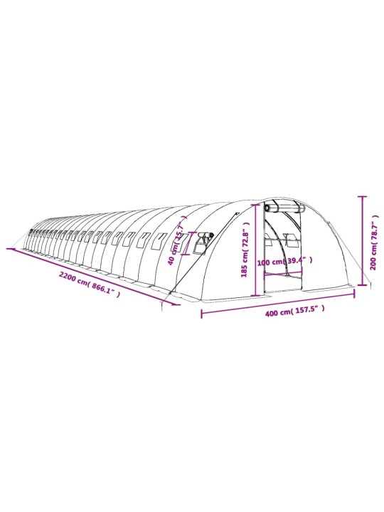 Kasvuhoone terasraamiga, valge, 88 m², 22x4x2 m