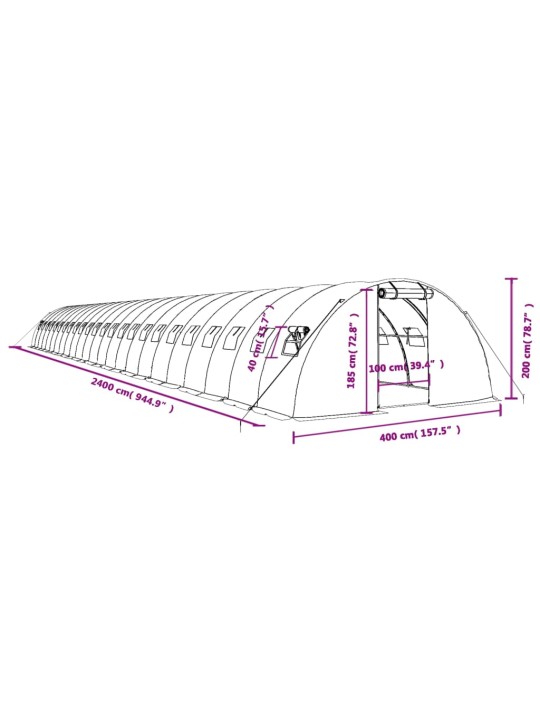 Kasvuhoone terasraamiga, valge, 96 m², 24x4x2 m