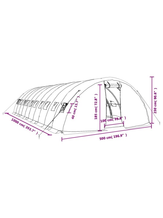 Kasvuhoone terasraamiga, valge, 50 m², 10x5x2,3 m