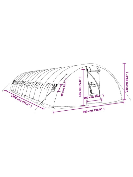 Kasvuhoone terasraamiga, valge, 60 m², 12x5x2,3 m