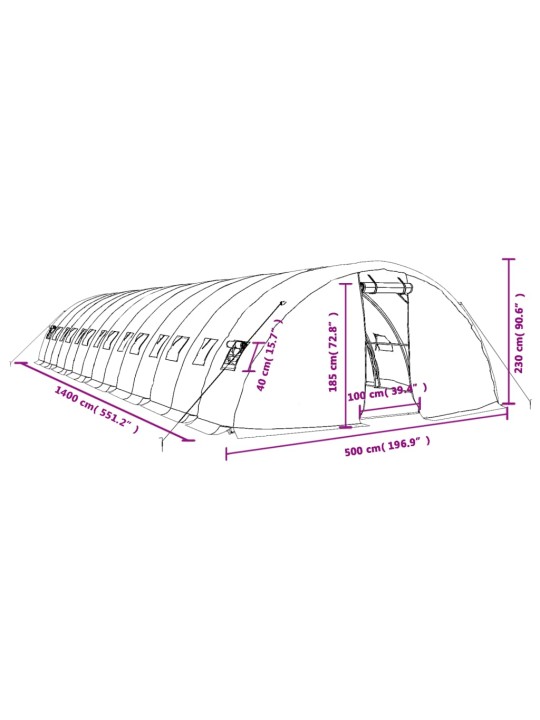 Kasvuhoone terasraamiga, valge, 70 m², 14x5x2,3 m