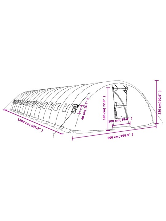 Kasvuhoone terasraamiga, valge, 80 m², 16x5x2,3 m