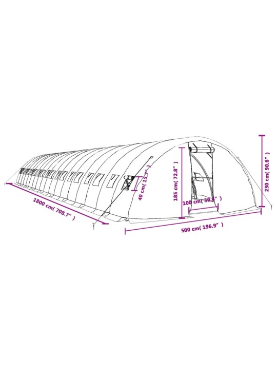 Kasvuhoone terasraamiga, valge, 90 m², 18x5x2,3 m