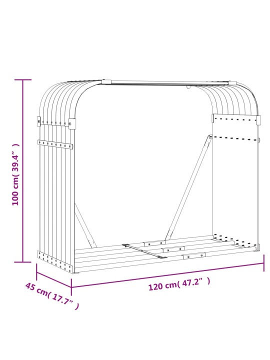 Küttepuude alus, antratsiithall, 120x45x100 cm, tsingitud teras