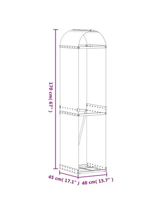 Küttepuude alus, pruun, 40 x 45 x 170 cm, tsingitud teras