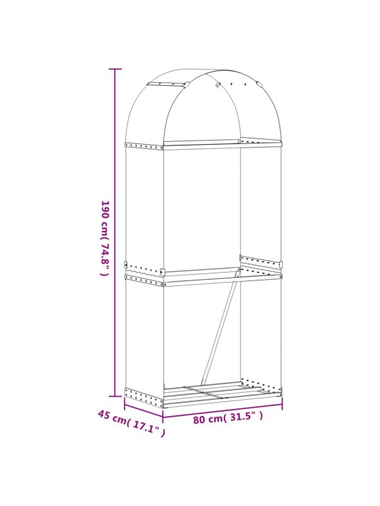 Küttepuude alus, pruun, 80 x 45 x 190 cm, tsingitud teras