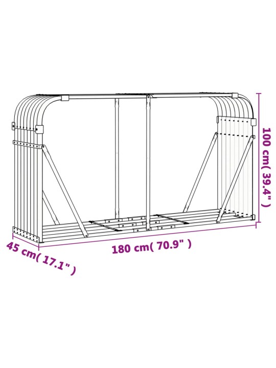 Küttepuude alus, pruun, 180 x 45 x 100 cm, tsingitud teras