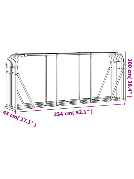 Küttepuude alus, pruun, 234 x 45 x 100 cm, tsingitud teras