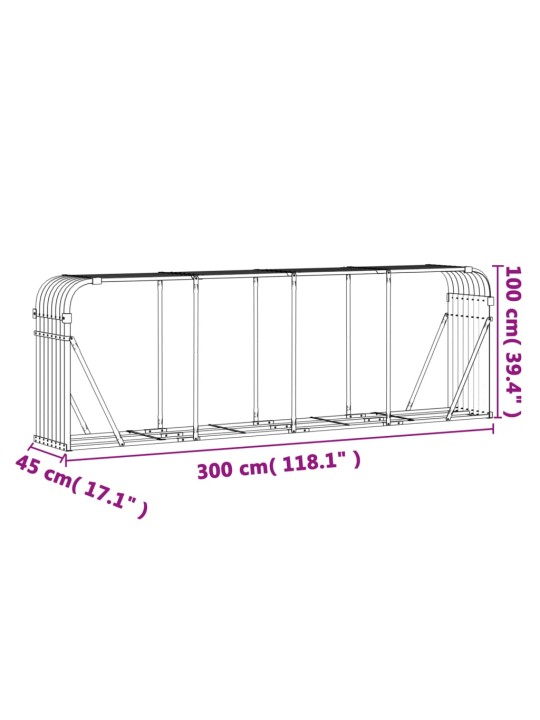 Küttepuude alus, pruun, 300 x 45 x 100 cm, tsingitud teras