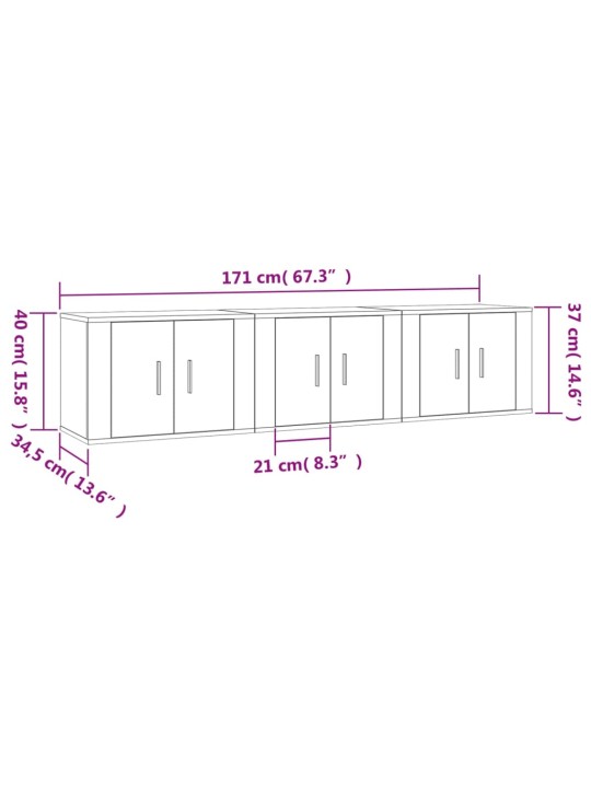 Seina telerikapid, 3 tk, sonoma tamm, 57 x 34,5 x 40 cm