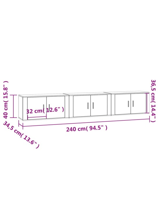 Seina telerikapid 3 tk, betoonhall, 80x34,5x40 cm