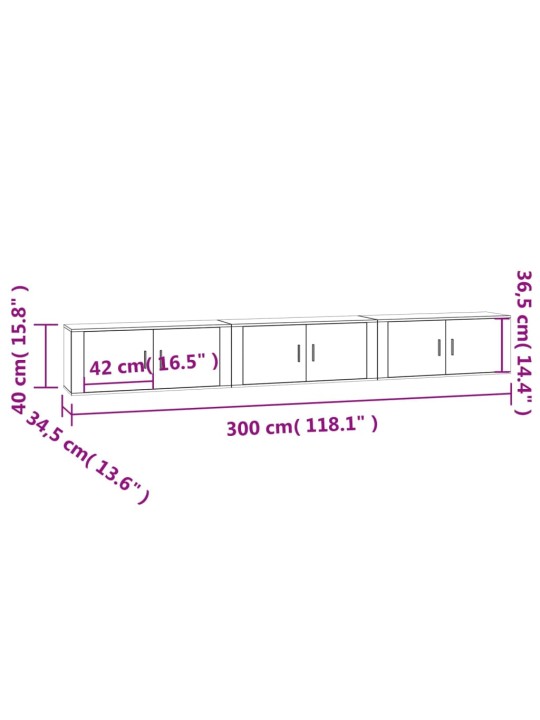 Seina telerikapid, 3 tk, kõrgläikega valge, 100x34,5x40 cm