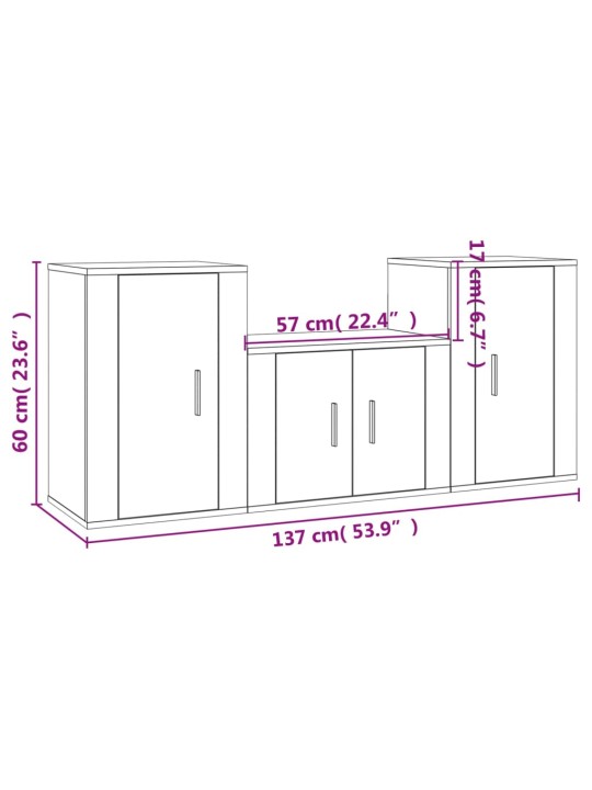 3-osaline telerikappide komplekt, valge, tehispuit