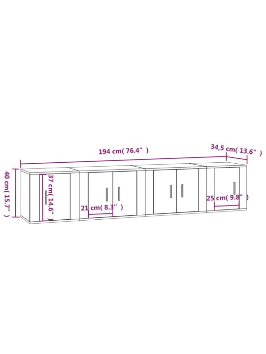 4-osaline telerikappide komplekt, valge, tehispuit