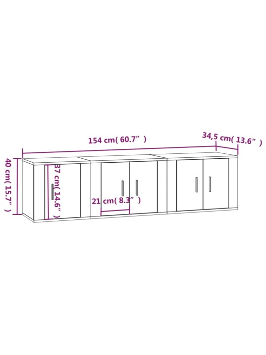 3-osaline telerikappide komplekt, valge, tehispuit