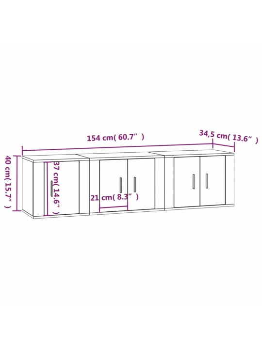 3-osaline telerikappide komplekt, must, tehispuit