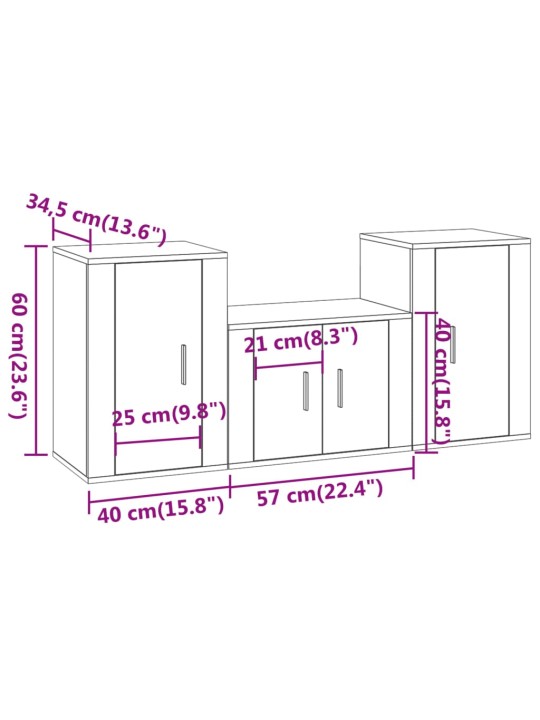 3-osaline telerikappide komplekt, valge, tehispuit