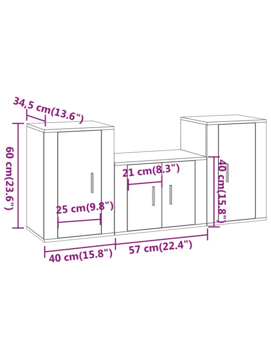 3-osaline telerikappide komplekt, must, tehispuit