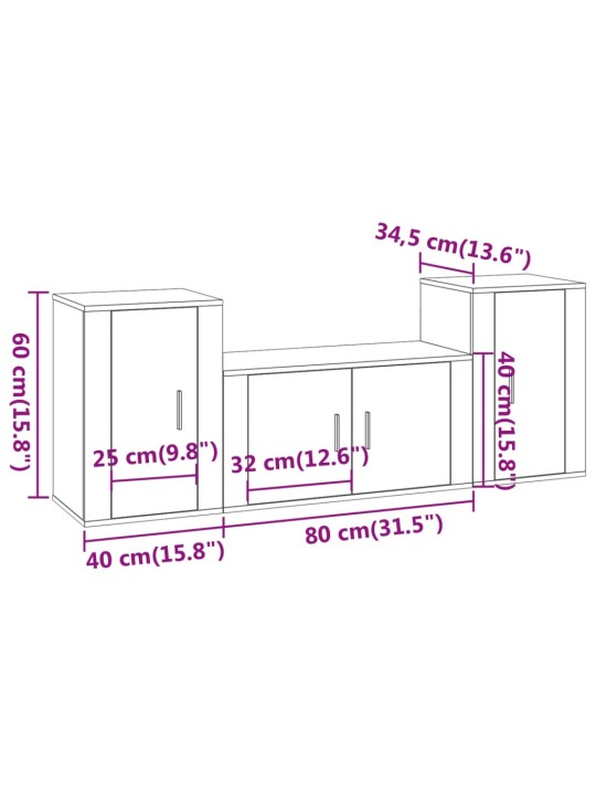 3-osaline telerikappide komplekt, valge, tehispuit