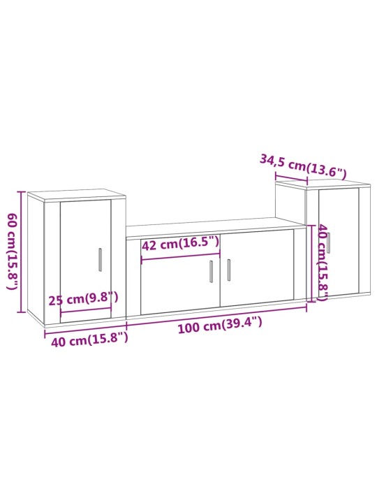 3-osaline telerikappide komplekt, valge, tehispuit