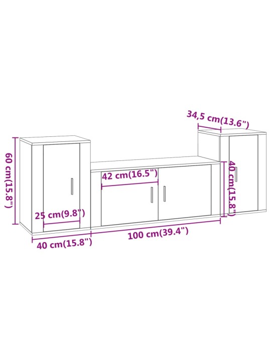 3-osaline telerikappide komplekt, suitsutatud tamm, tehispuit