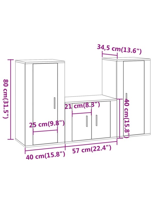 3-osaline telerikappide komplekt, valge, tehispuit