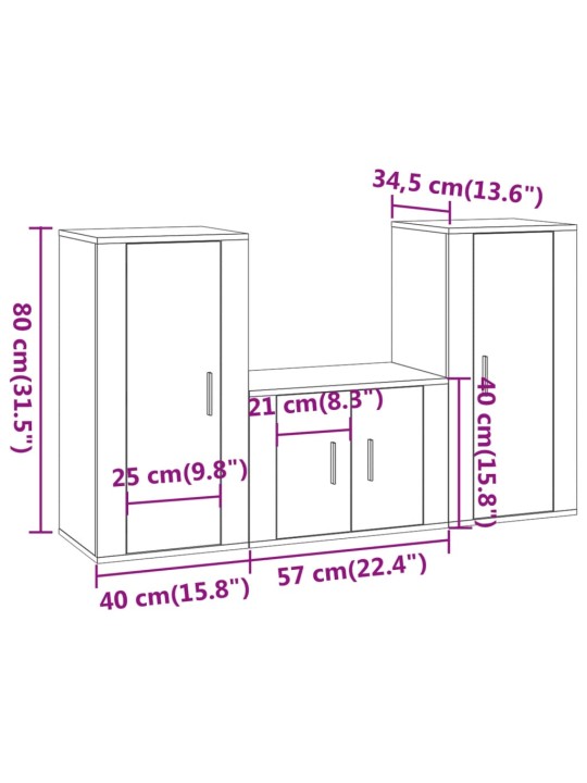 3-osaline telerikappide komplekt, suitsutatud tamm, tehispuit