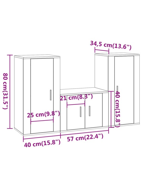 3-osaline telerikappide komplekt, hall sonoma tamm, tehispuit