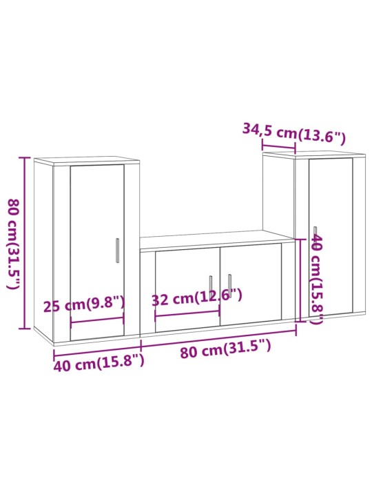 3-osaline telerikappide komplekt, valge, tehispuit