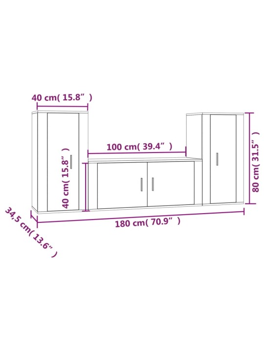 3-osaline telerikappide komplekt, betoonhall, tehispuit