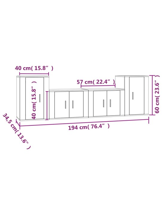 4-osaline telerikappide komplekt, valge, tehispuit