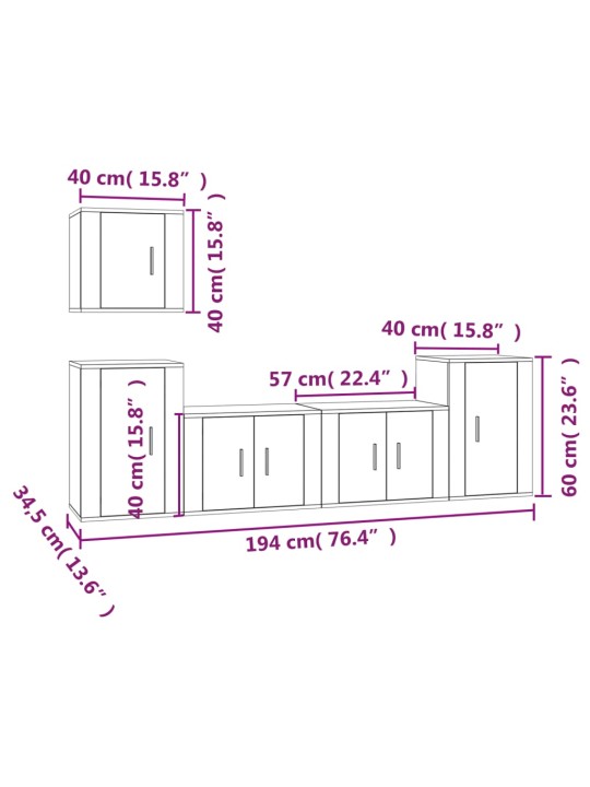 5-osaline telerikappide komplekt, valge, tehispuit