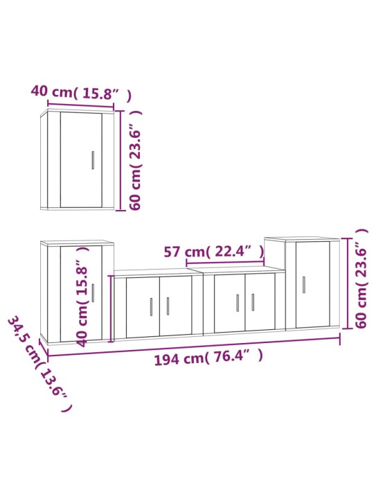 5-osaline telerikappide komplekt, valge, tehispuit