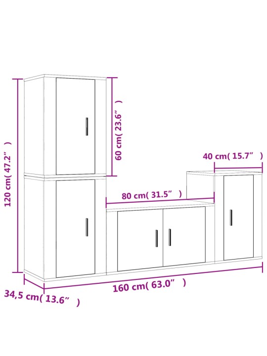 4-osaline telerikappide komplekt, valge, tehispuit