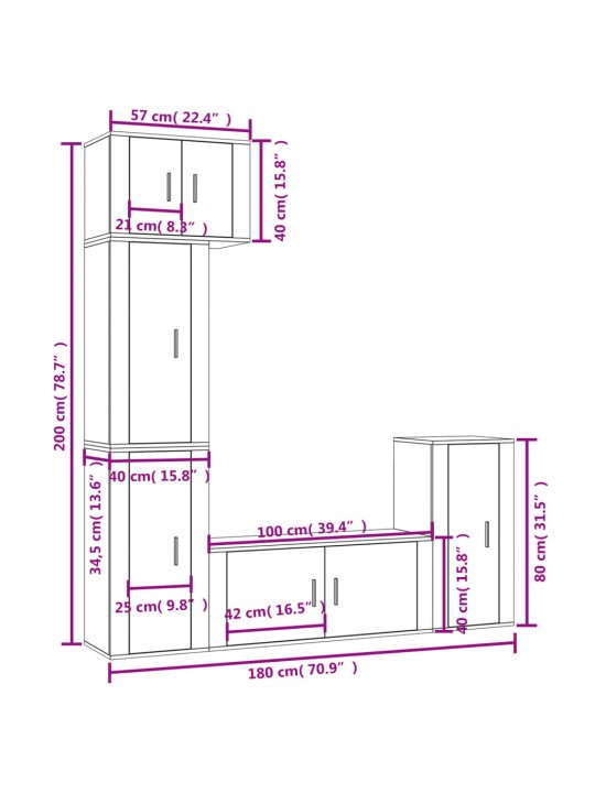 5-osaline telerikappide komplekt, betoonhall, tehispuit