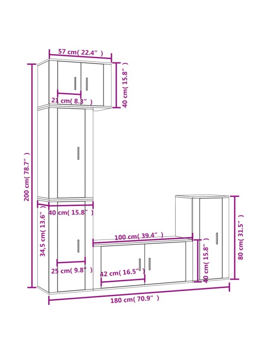 5-osaline telerikappide komplekt, hall sonoma tamm, tehispuit