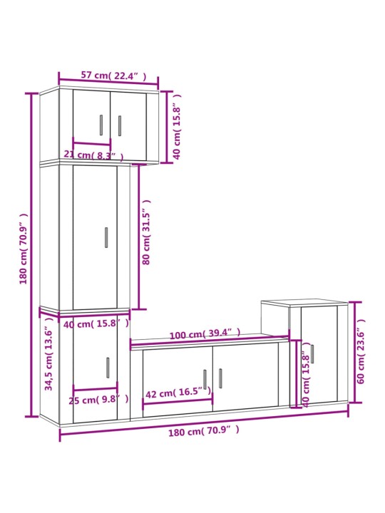 5-osaline telerikappide komplekt, valge, tehispuit