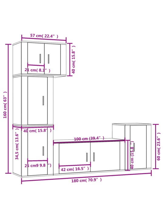 5-osaline telerikappide komplekt, hall sonoma tamm, tehispuit