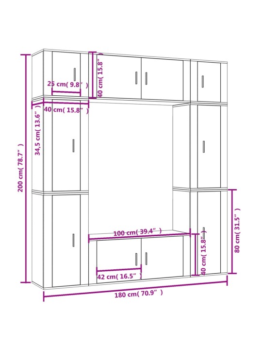 8-osaline telerikappide komplekt, suitsutatud tamm, tehispuit