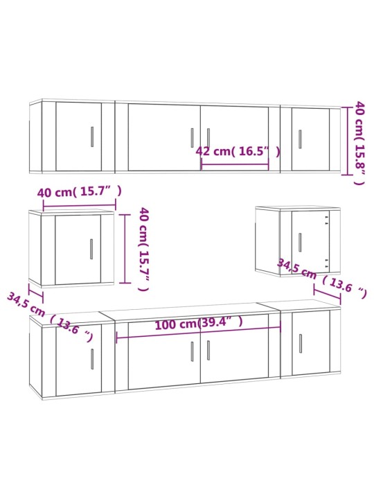 8-osaline telerikappide komplekt, suitsutatud tamm, tehispuit