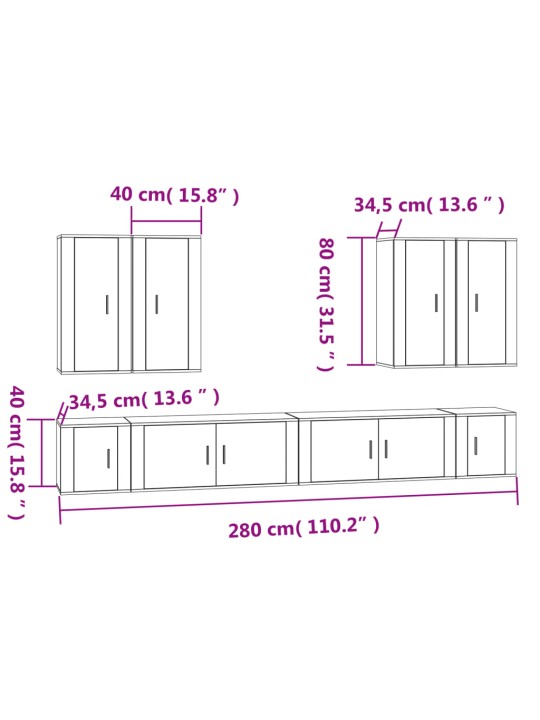 8-osaline telerikappide komplekt, valge, tehispuit