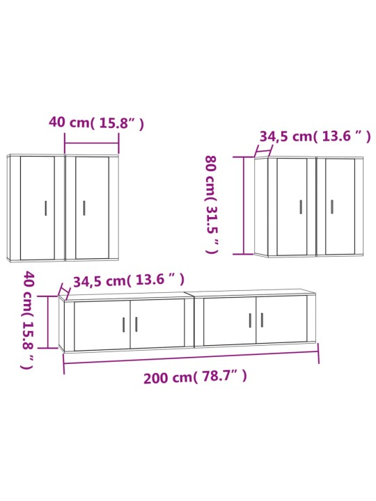 6-osaline telerikappide komplekt, betoonhall, tehispuit