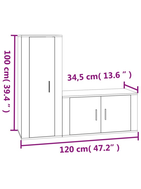 2-osaline telerikappide komplekt, valge, tehispuit