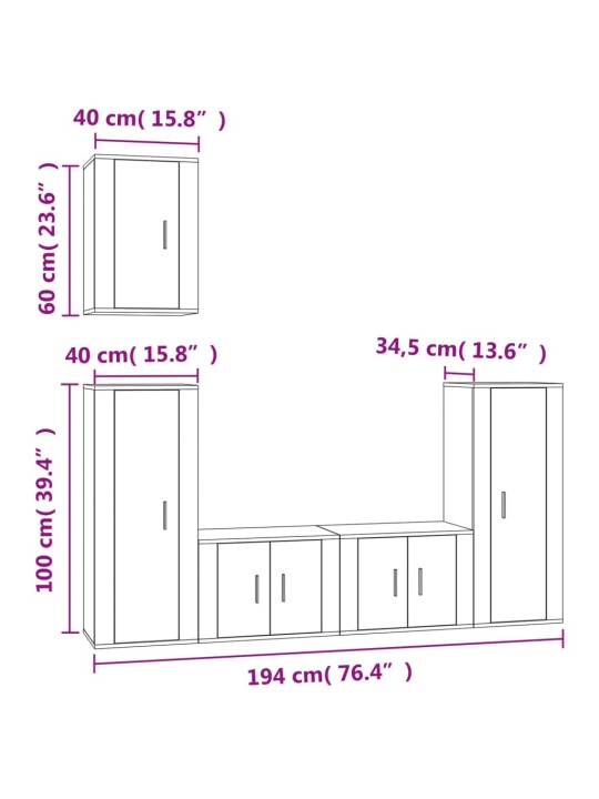 5-osaline telerikappide komplekt, valge, tehispuit