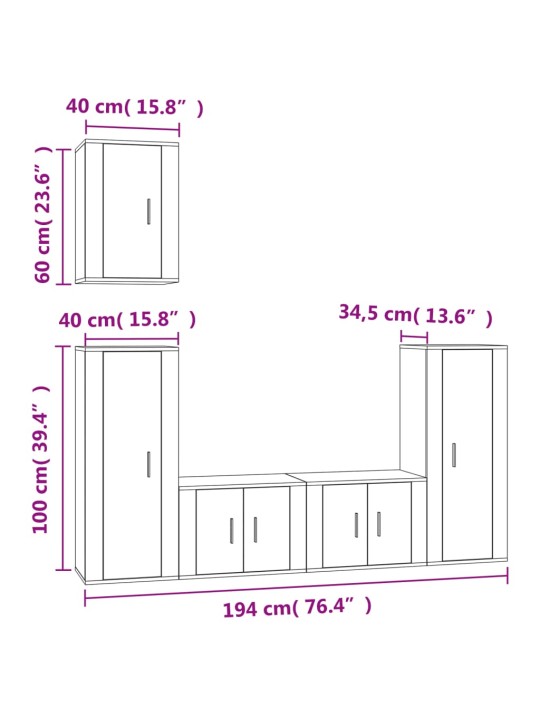 5-osaline telerikappide komplekt, must, tehispuit